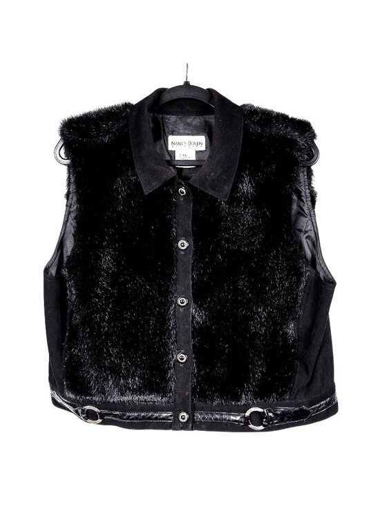 Nancy Bolen Jackets & Blazers - Nancy Bolen Faux Fur Vest XL VTG Black Buttons 90s Y2K Streetwear Collared USA